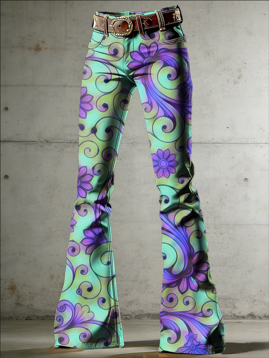 Women's Flowers Art Print Flared Trousers