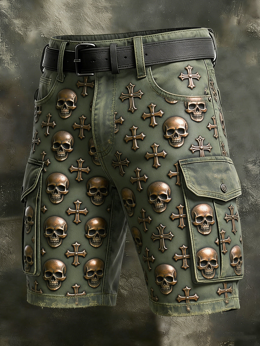 Men's Retro Vacation Business Skull Art Print Casual Shorts