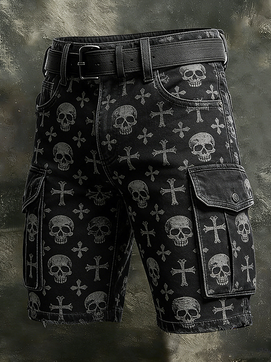 Men's Retro Vacation Business Skull Art Print Casual Shorts