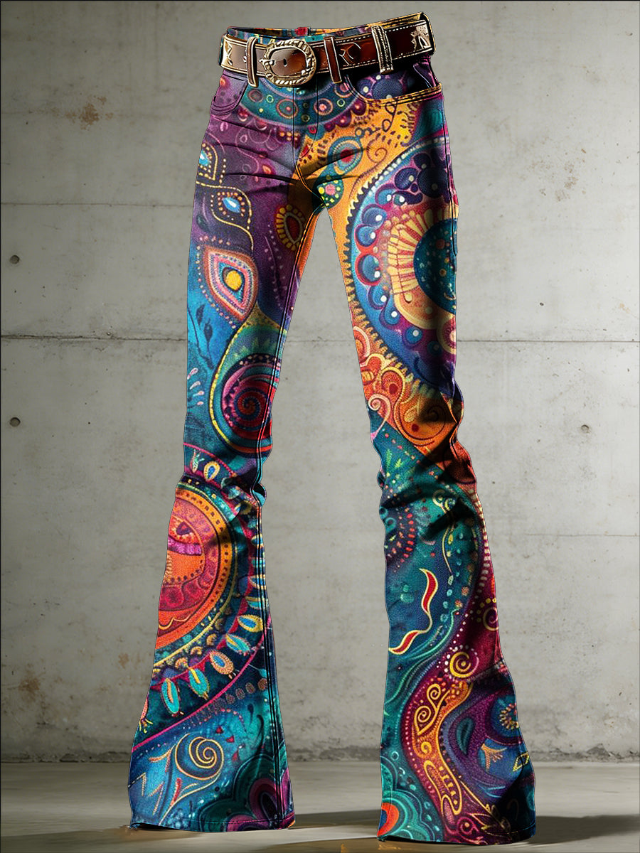 Women's Flowers Art Print Flared Trousers