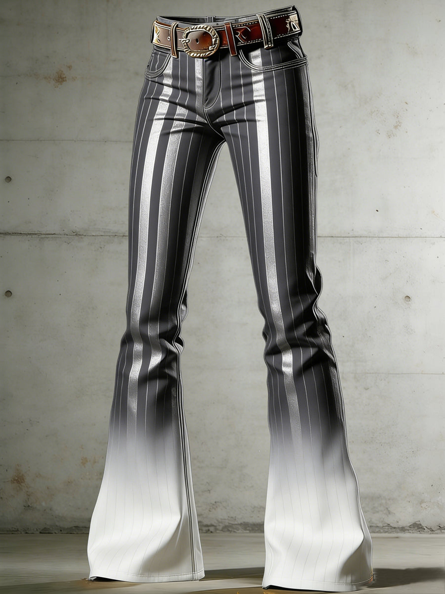 Women's Stripe Art Print Flared Trousers