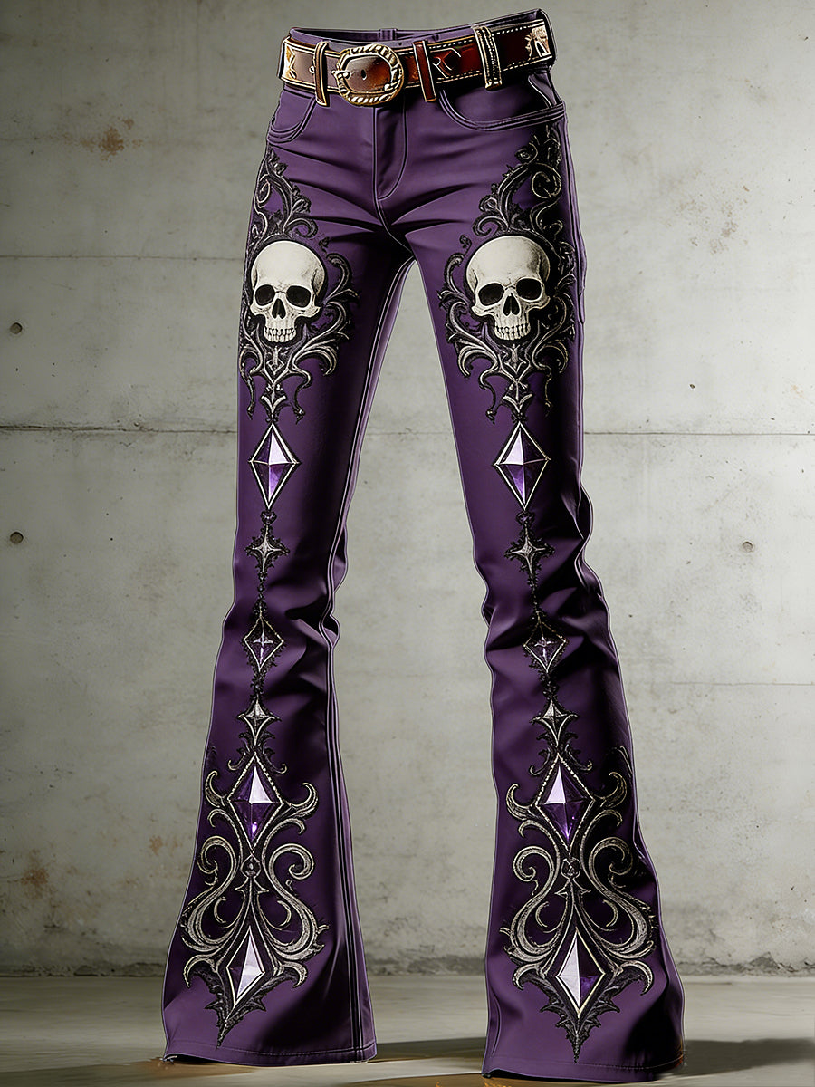 Women's Gothic Skull Art Print Flared Trousers