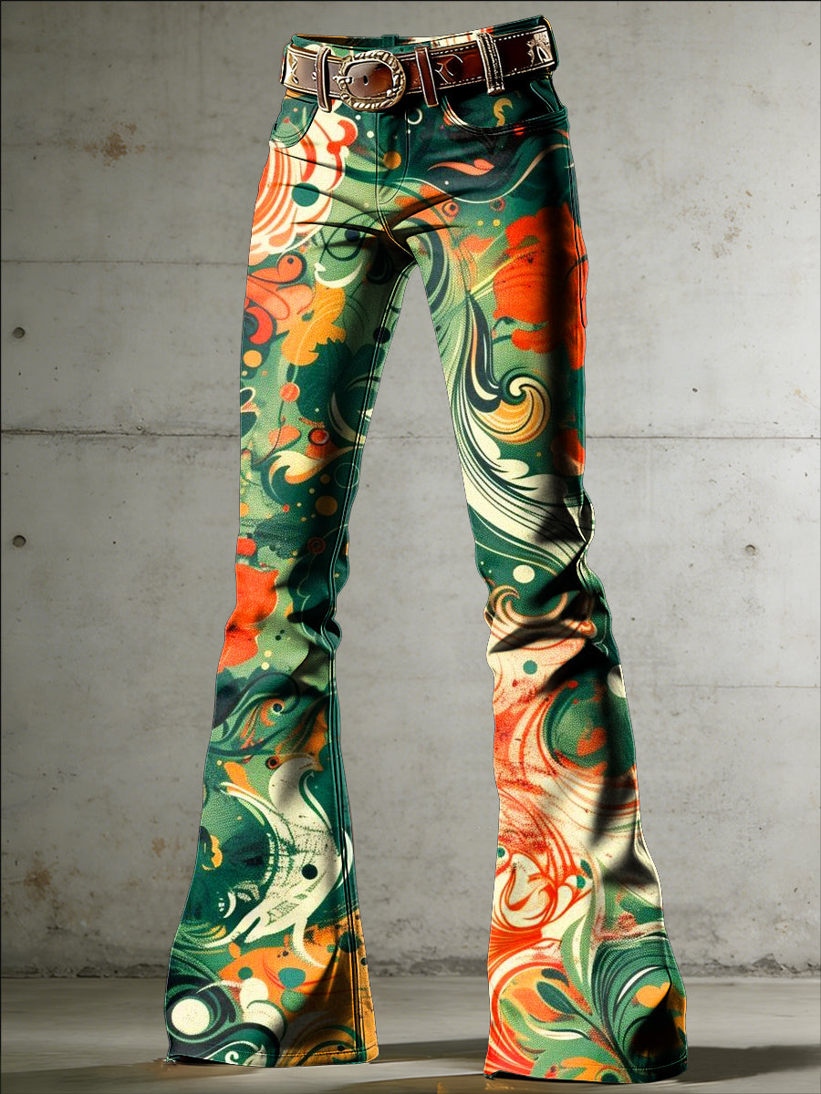 Women's Art Print Flared Trousers