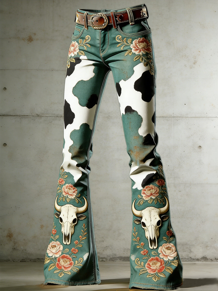 Women's West Art Print Flared Trousers