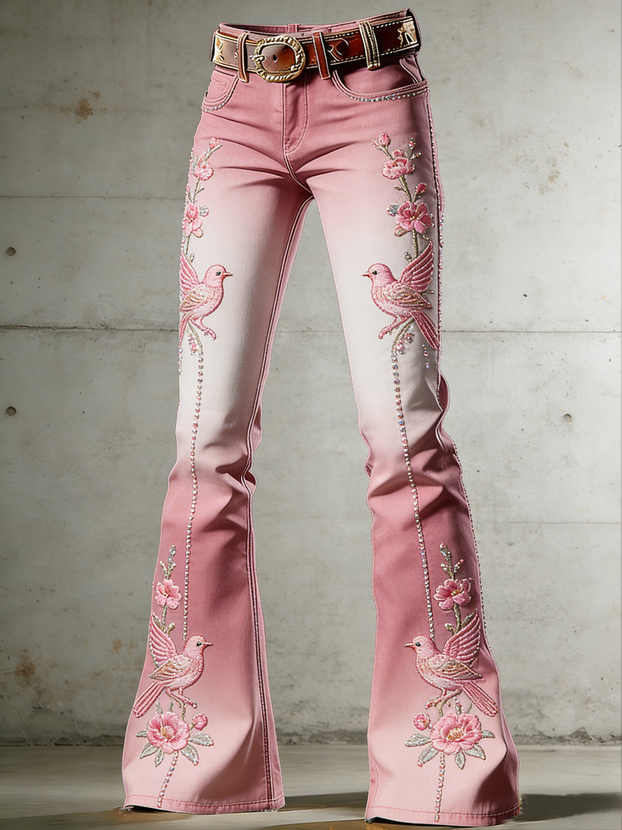 Women's Flower Art Print Flared Trousers