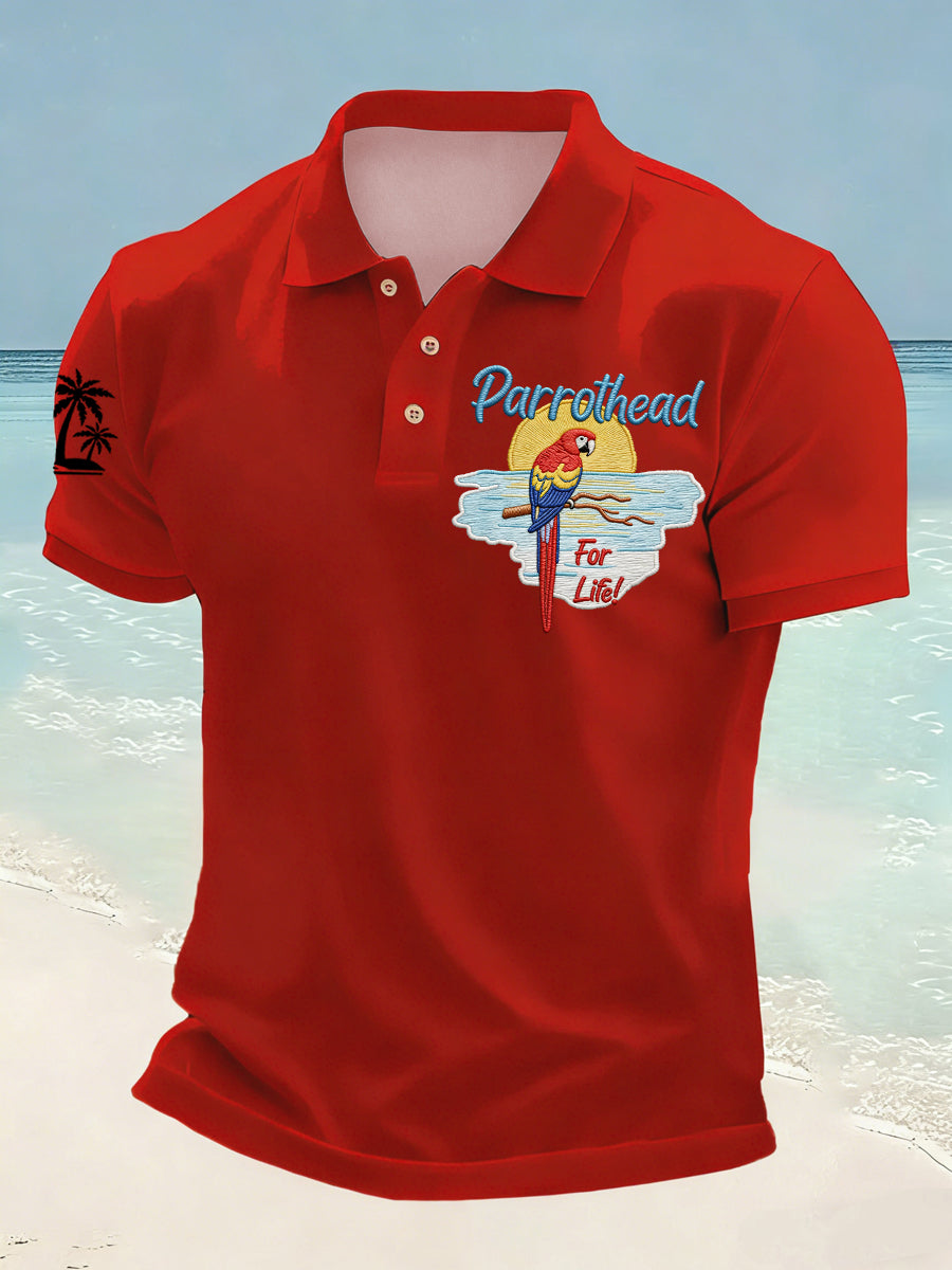 Men's Parrothead For Life Print Casual Polo