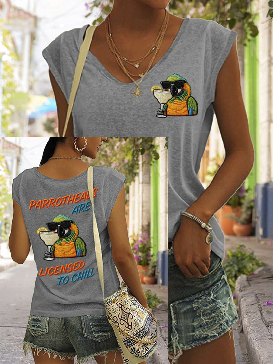 Women's Parrotheads Are Licensed to Chill Print Casual Sleeveless Tee