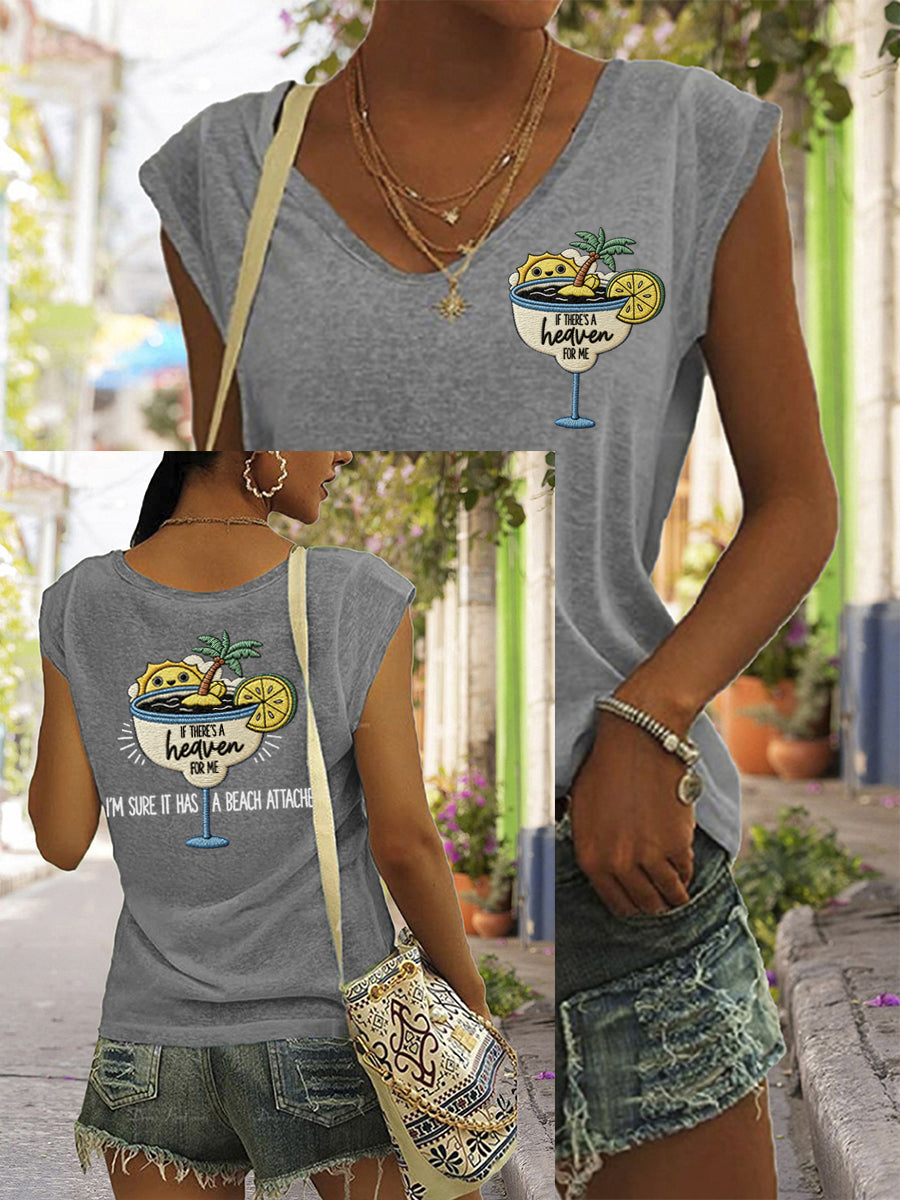 Women's If There's A Heaven For Me, I'm Sure It Has A Beach Attached Print Casual Sleeveless Tee