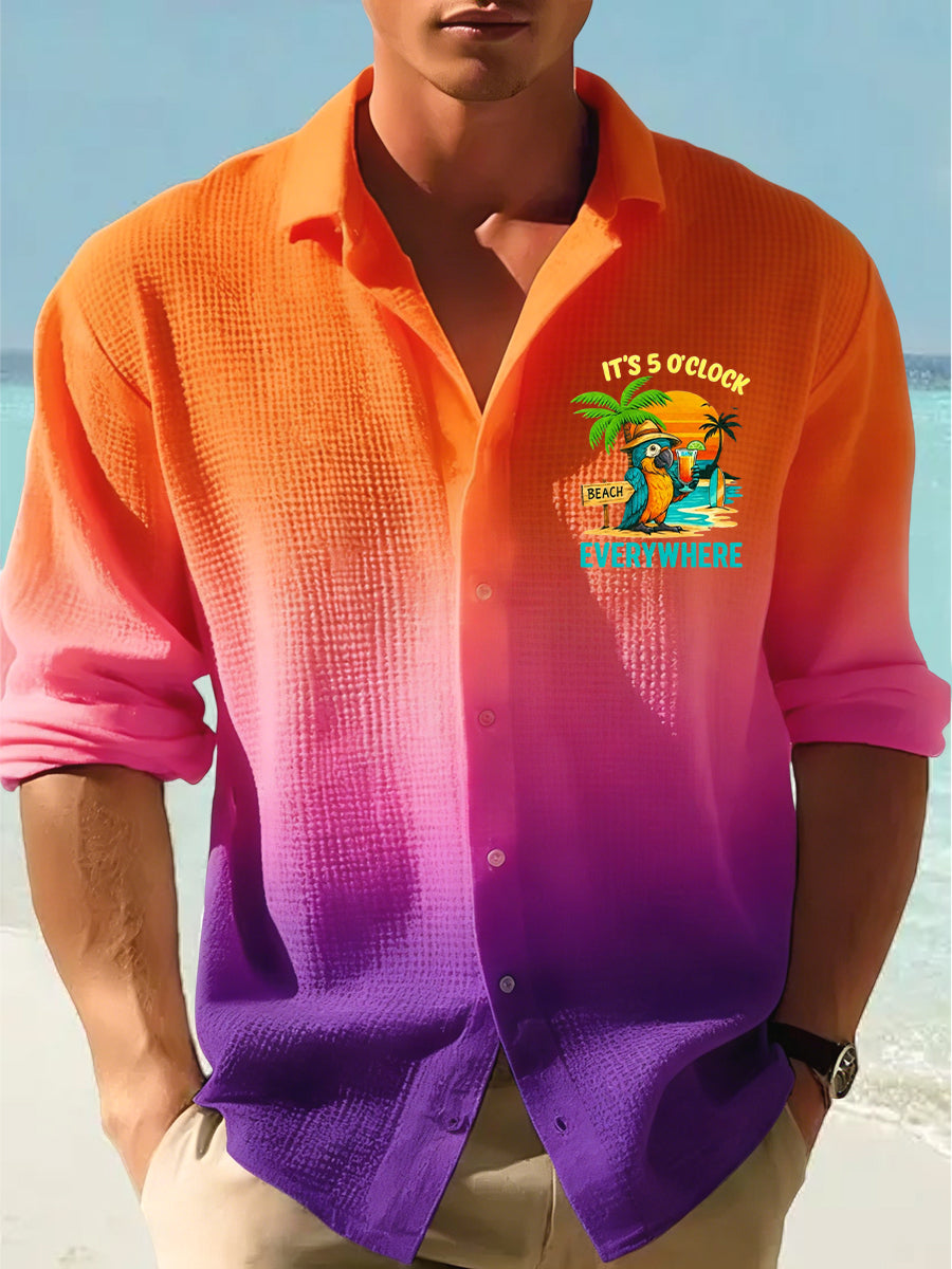 Men's Hawaiian-Style Parrot Gradient Casual Shirt