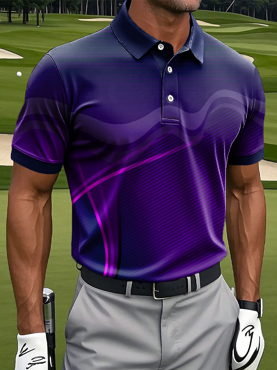 Men's Retro Golf Gradient Stripe Casual Polo Shirt
