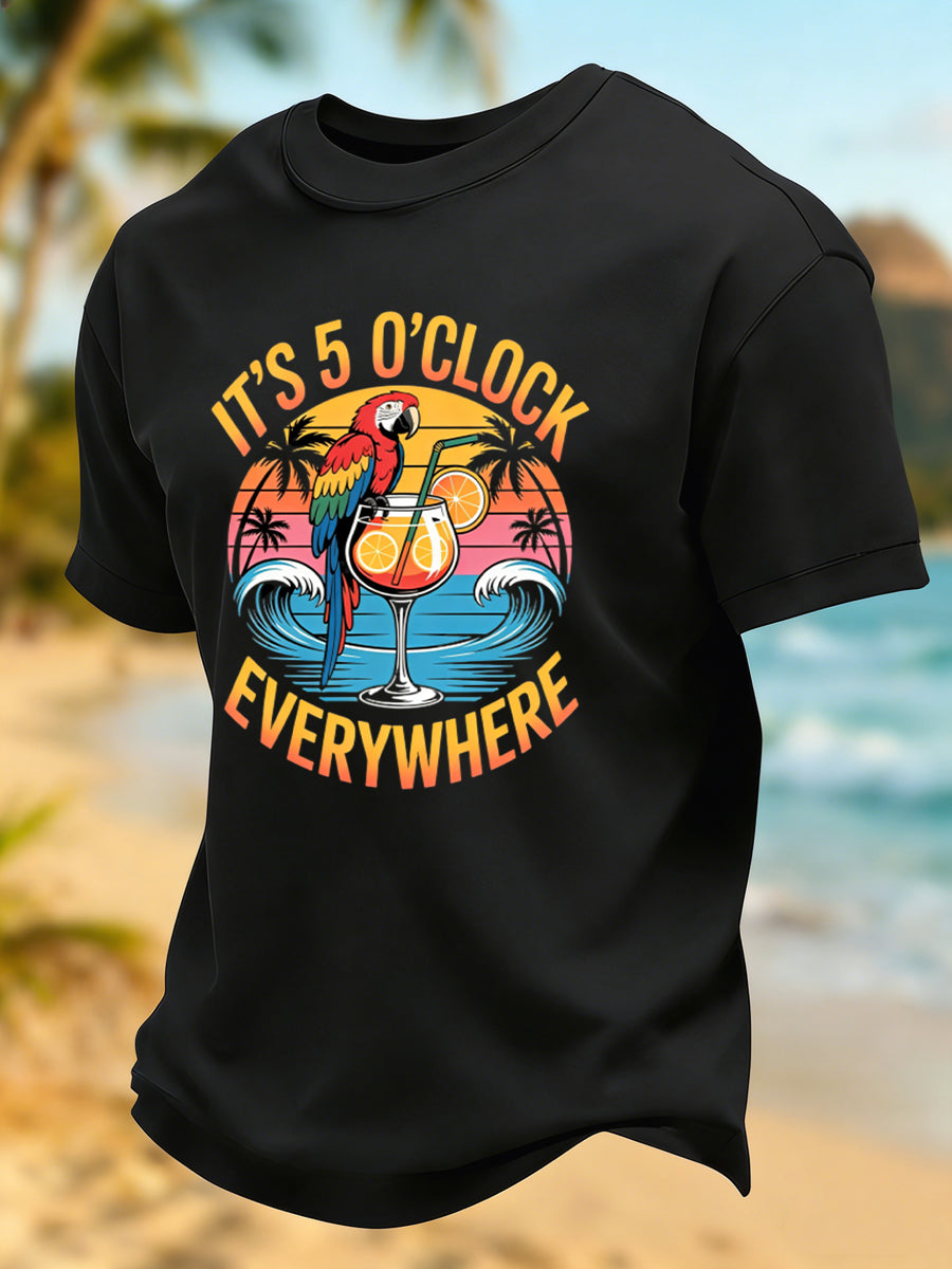 Hawaiian Vacation Parrot and Palm Tree Casual T-Shirt