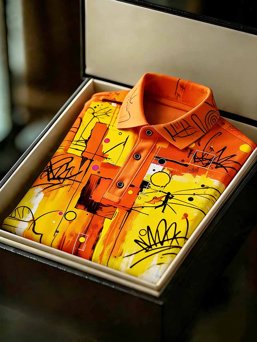 Men's Vintage Business Style Printed Casual Polo Shirt