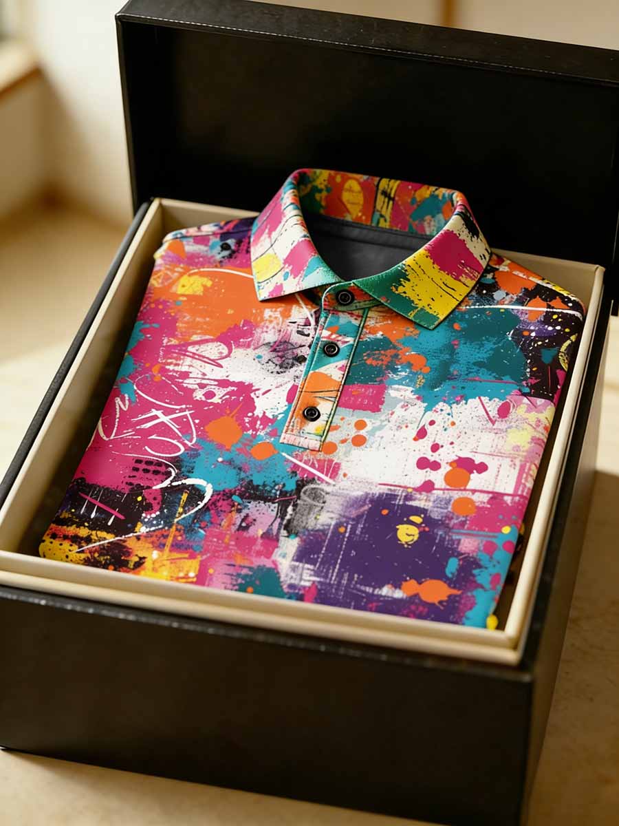 Men's Vintage Business Style Printed Casual Polo Shirt