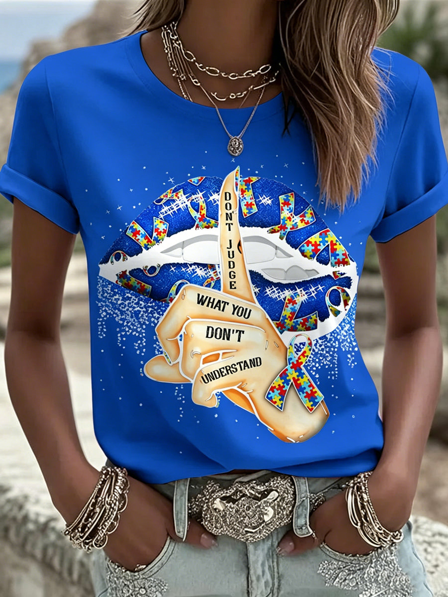 Autism Printed Vintage Fashion Loose Short Sleeve T-Shirt