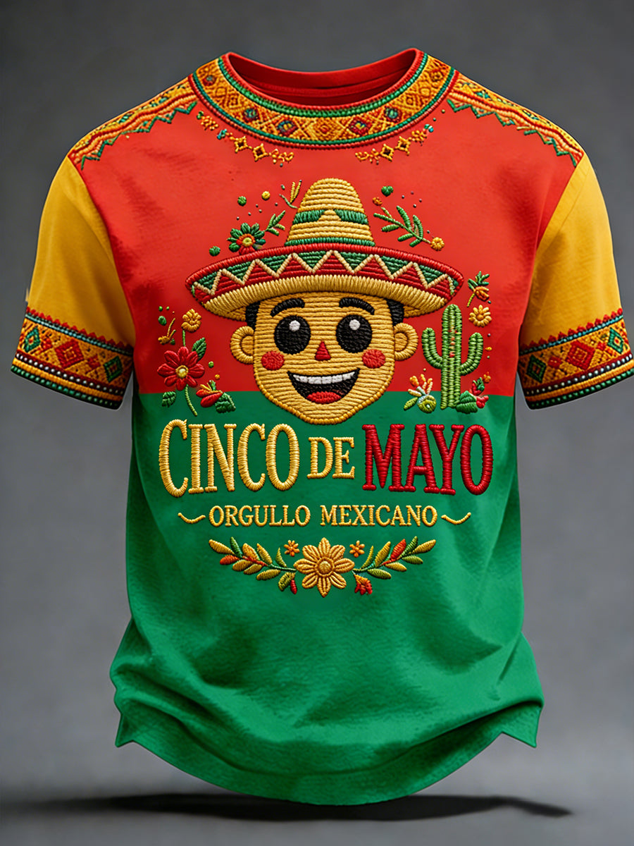 Retro Mexican Cinco de Mayo Art Print Casual T-Shirt