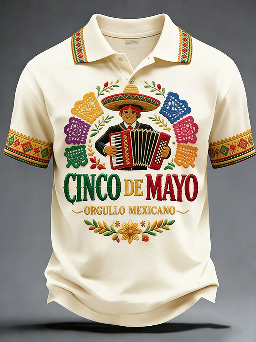 Retro Mexican Cinco de Mayo Art Print Casual Polo Shirt