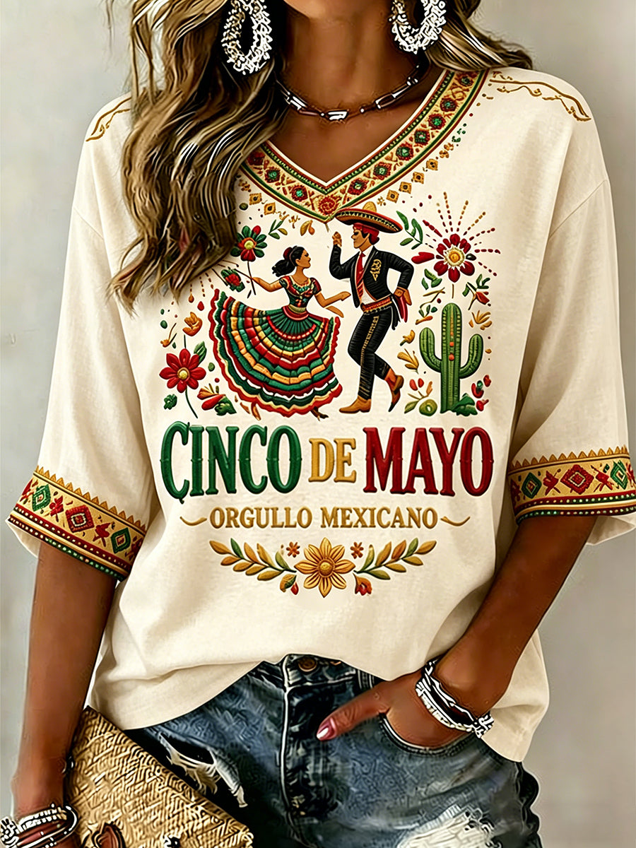 Retro Mexican Cinco de Mayo Art Print Casual Top