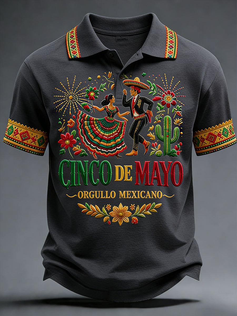 Retro Mexican Cinco de Mayo Art Print Casual Polo Shirt