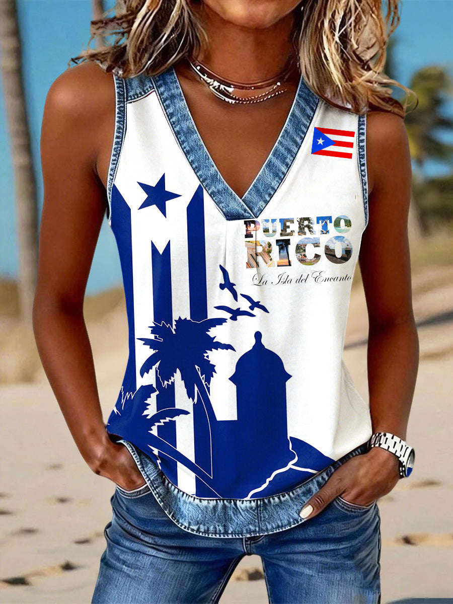 Women's Puerto Rico Print Vacation Vest Top