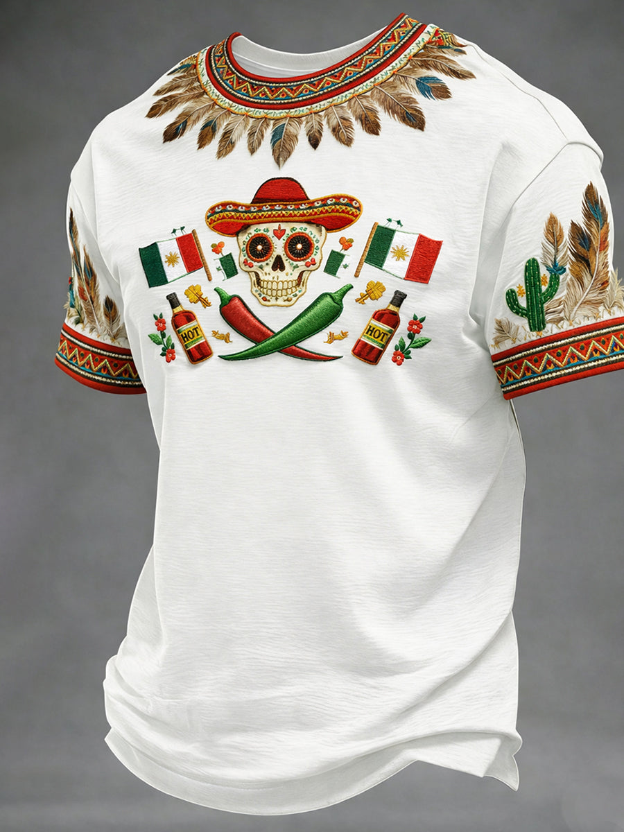 Retro Mexican Cinco de Mayo Art Print Casual T-Shirt
