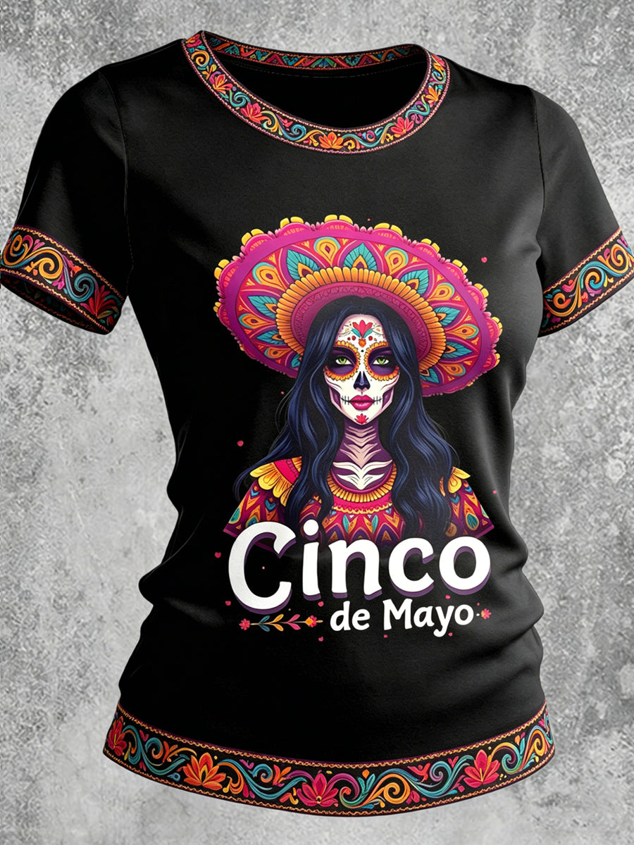 Cinco de Mayo Printed Vintage Fashion Loose Short Sleeve T-Shirt