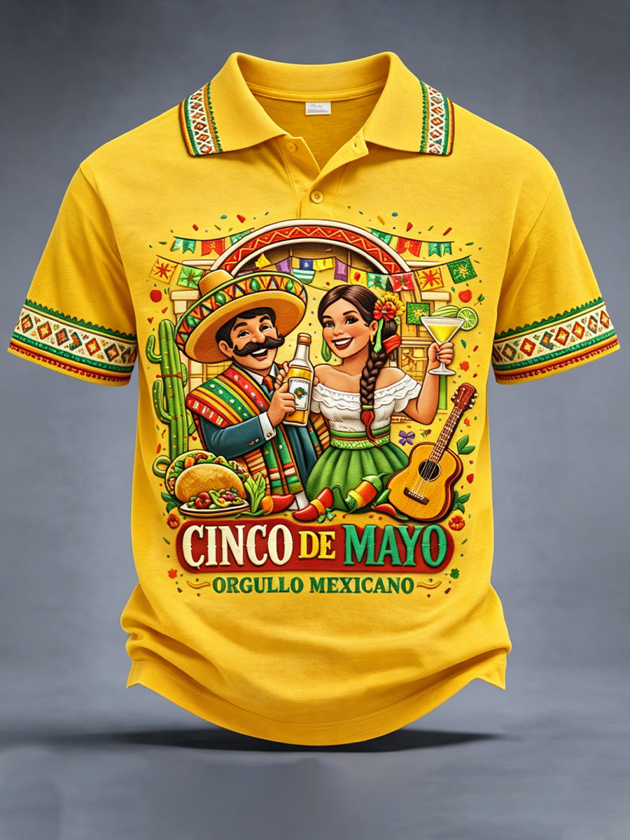 Retro Mexican Cinco de Mayo Art Print Casual Polo