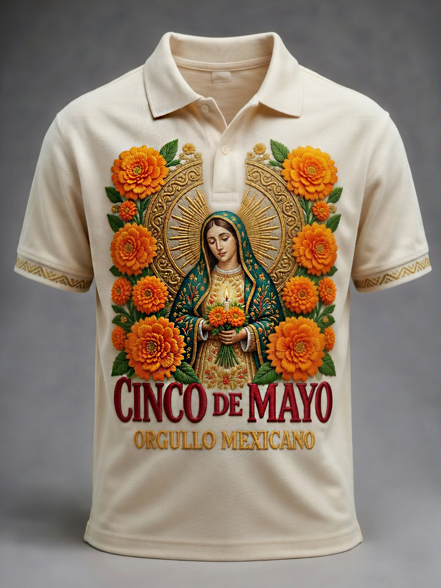 Retro Mexican Cinco de Mayo Art Print Casual Polo Shirt