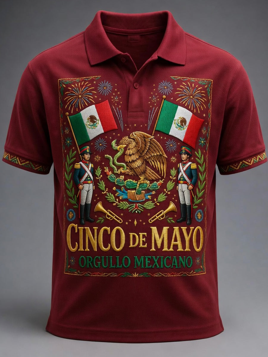 Retro Mexican Cinco de Mayo Art Print Casual Polo Shirt