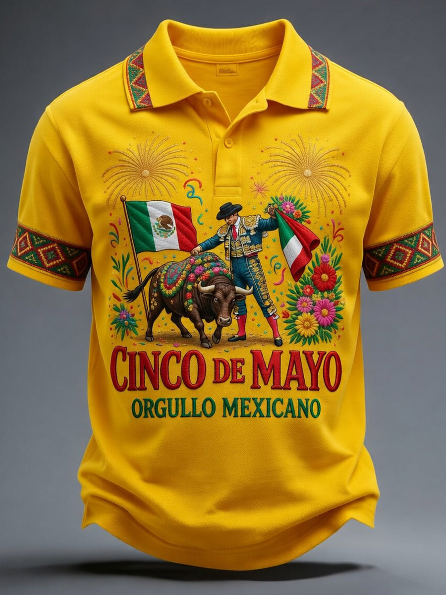 Retro Mexican Cinco de Mayo Art Print Casual Polo Shirt