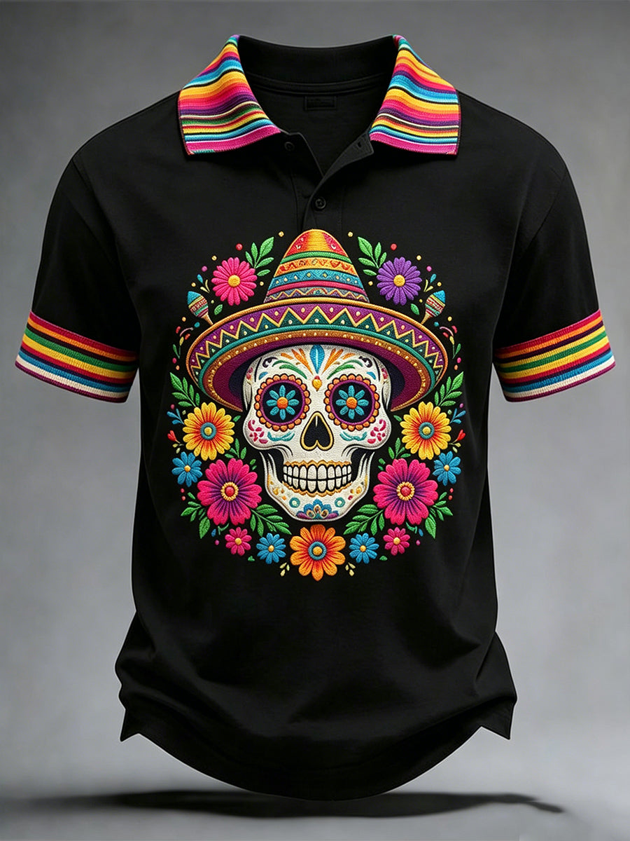 Retro Mexican Cinco de Mayo Art Print Casual Polo Shirt