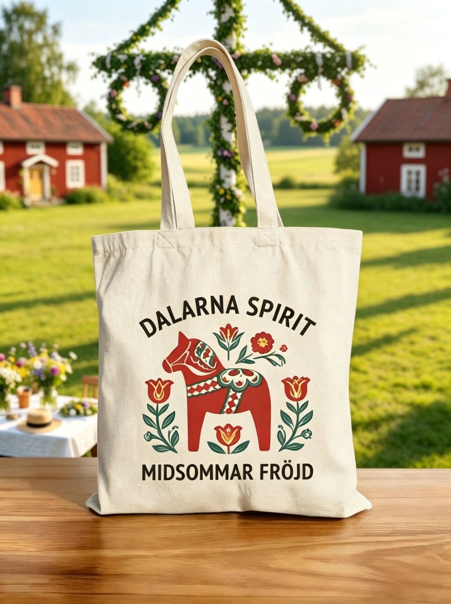 Retro Swedish Midsummer Folk Floral Canvas Bag