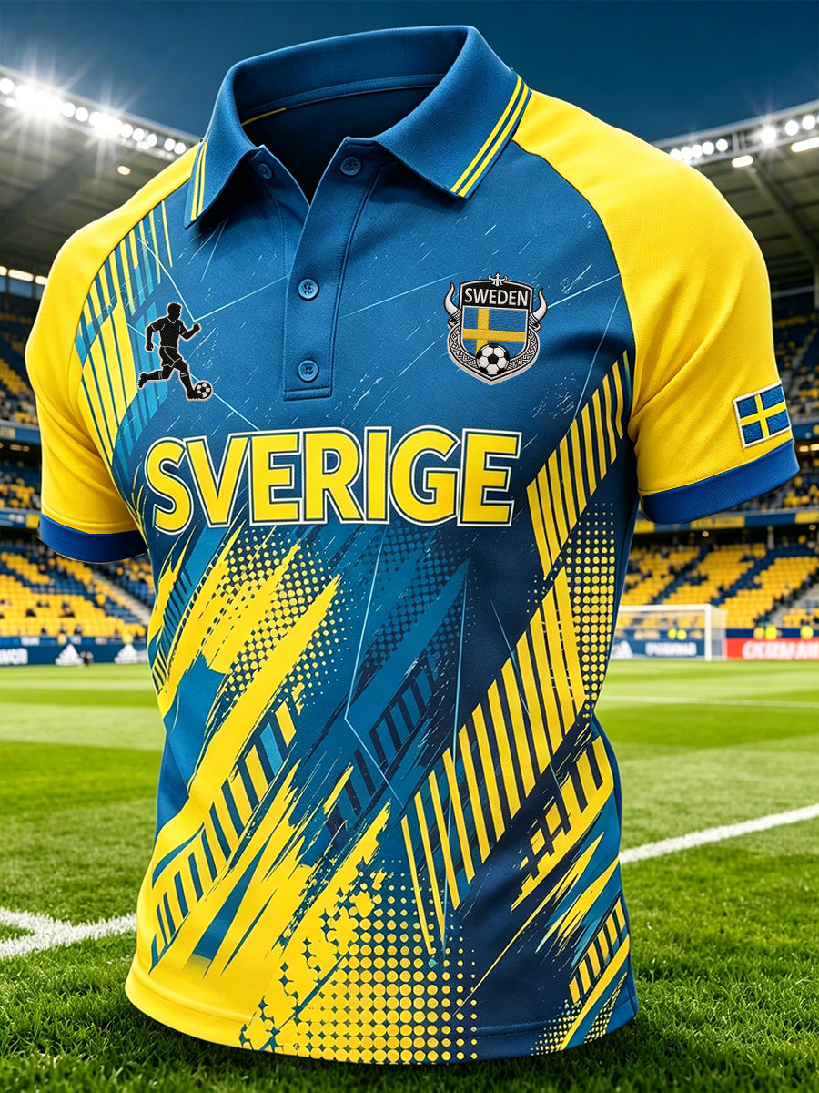 Men's Sports-Style Raglan Polo Shirt With Football Elements