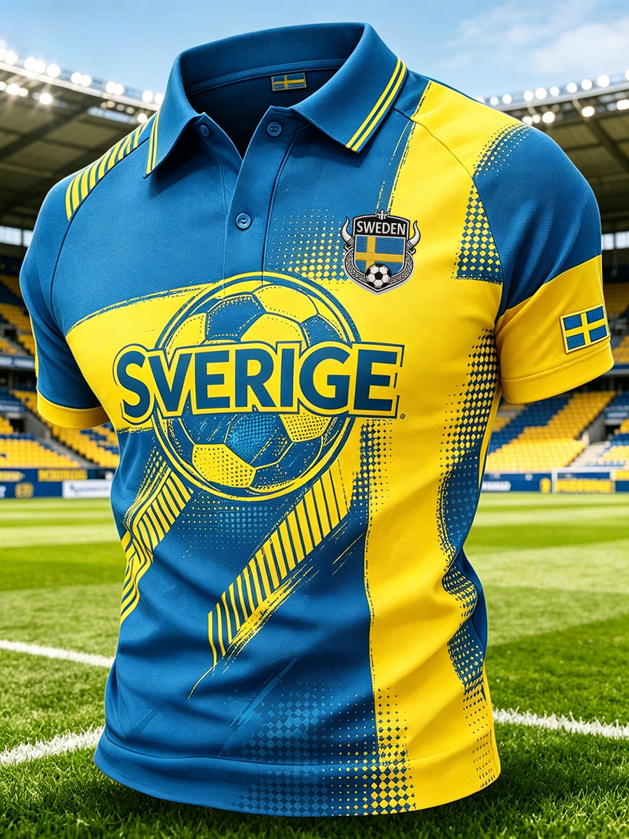 Men's Sports-Style Raglan Polo Shirt With Football Elements
