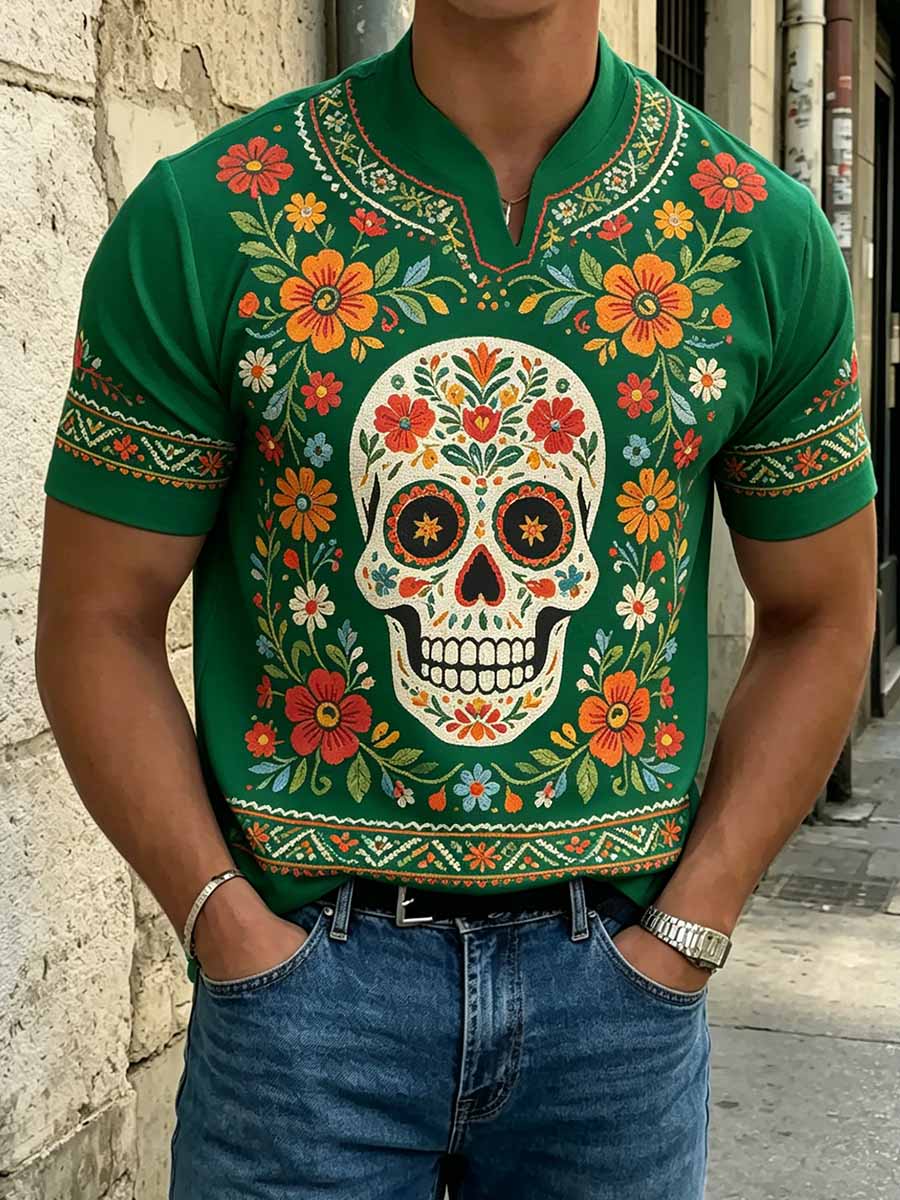 Men's Retro Ethnic Pattern Printed Casual Short-Sleeve Shirt
