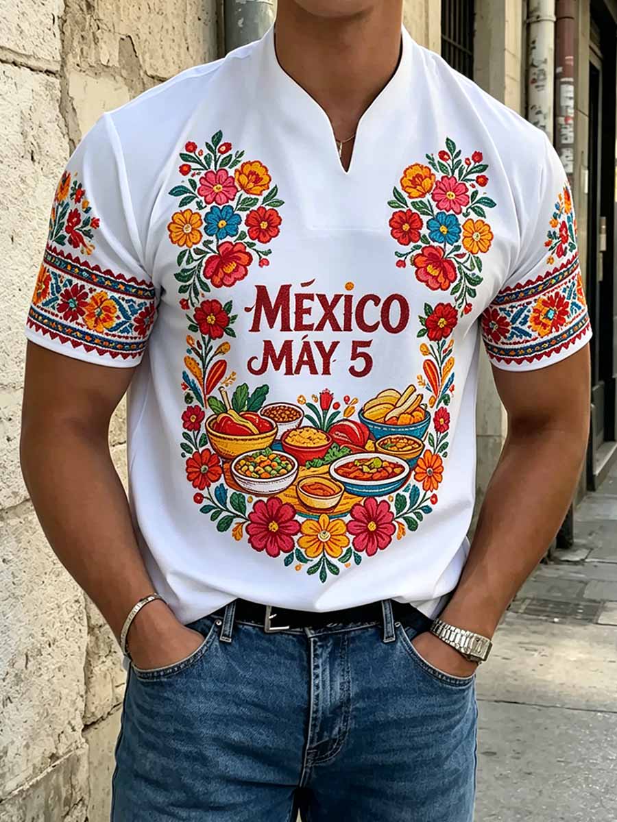 Men's Retro Ethnic Pattern Printed Casual Short-Sleeve Shirt
