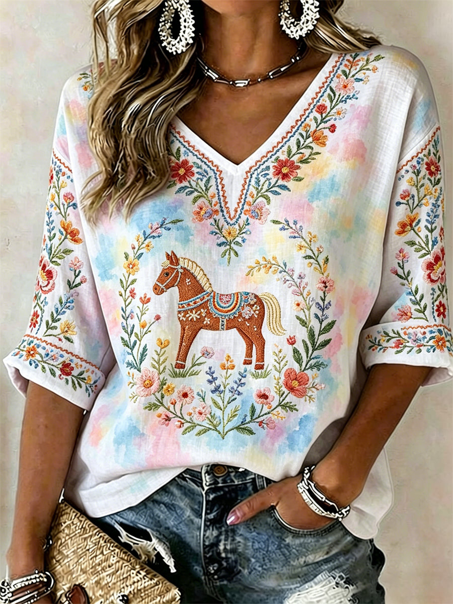 Women's Swedish Midsummer Print Casual T-shirt