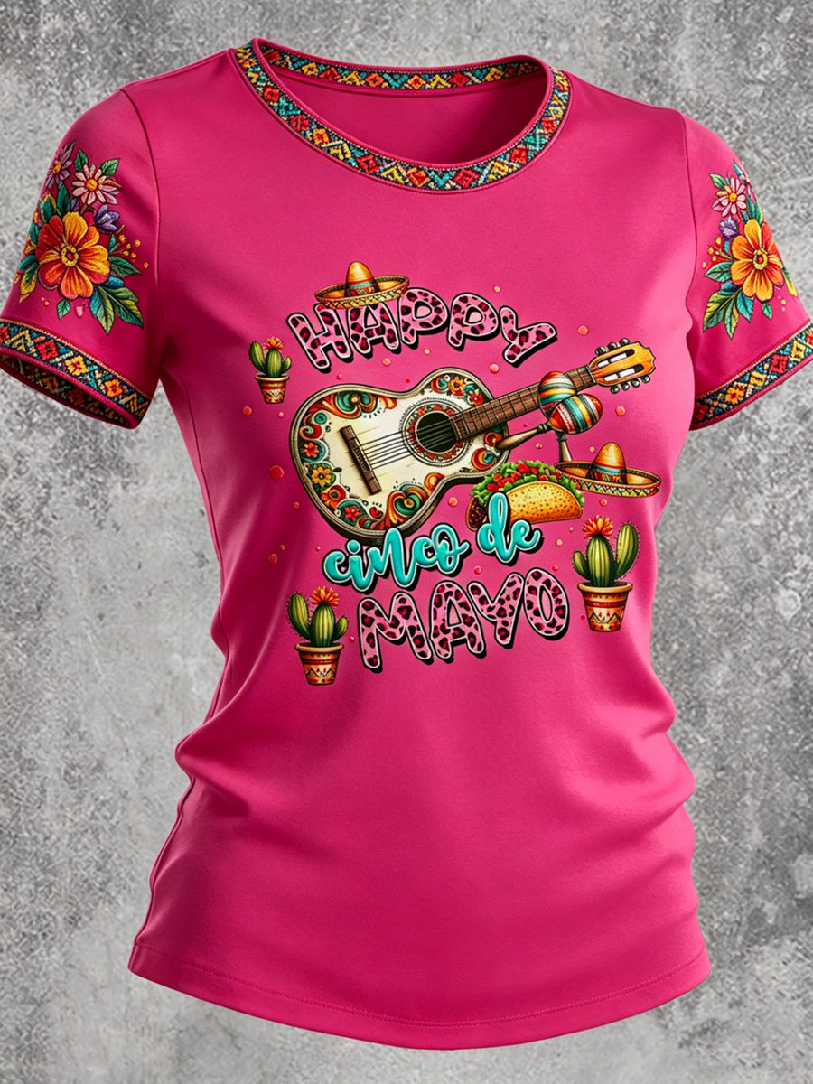 Women's Cinco de Mayo Printed Vintage Fashion Loose Short Sleeve T-Shirt