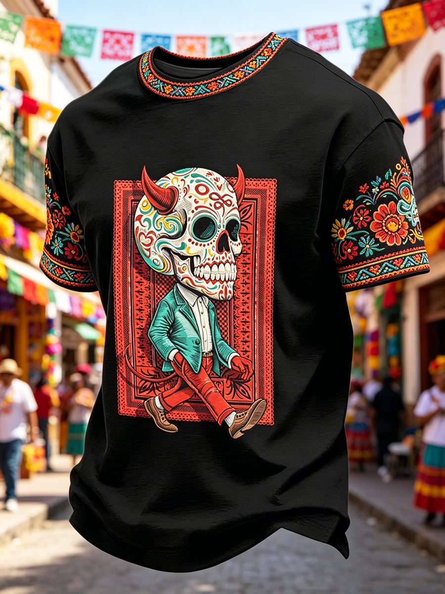 Men's Cinco de Mayo Printed Vintage Fashion Loose Short Sleeve T-Shirt