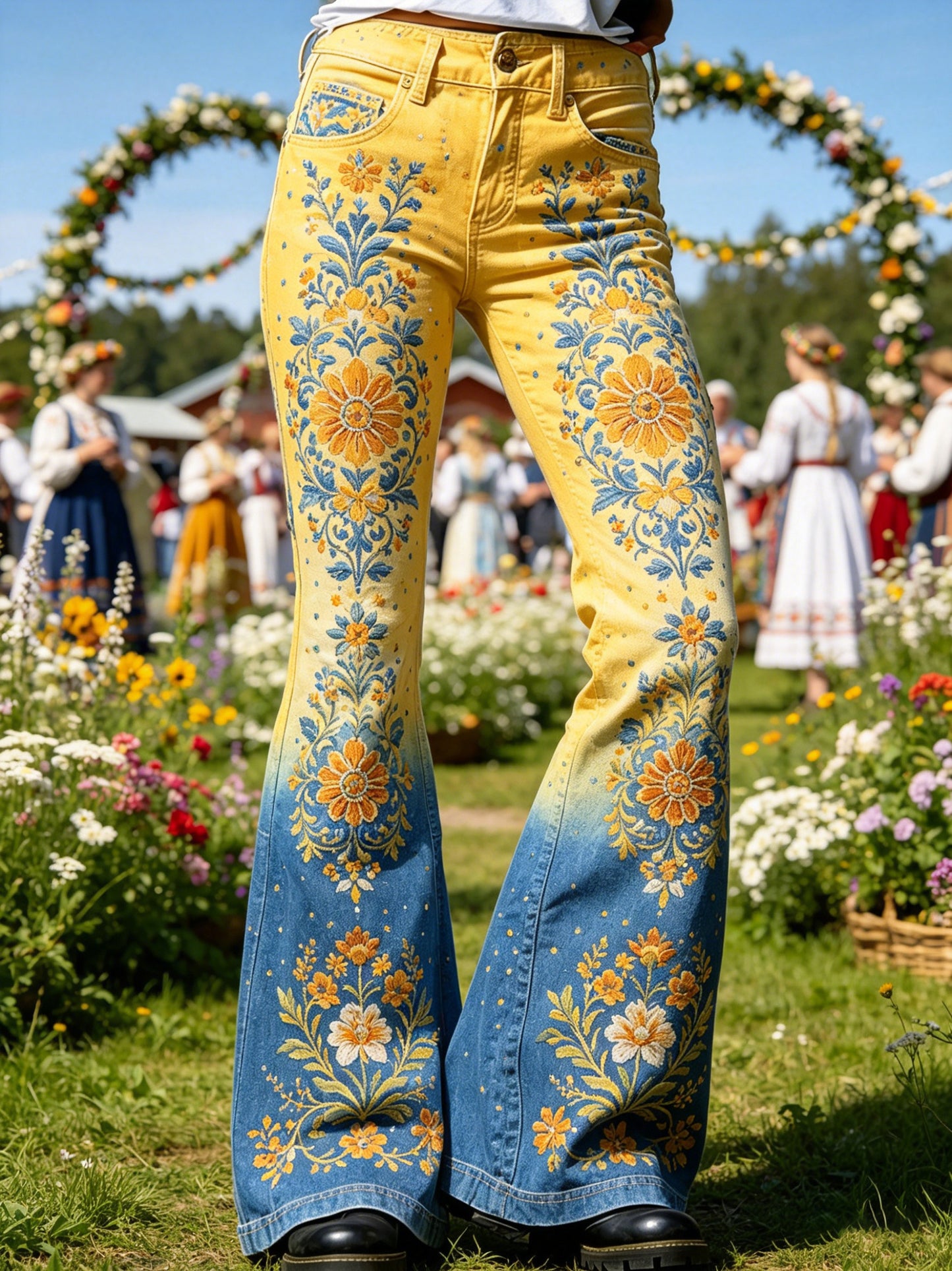 Women's Swedish Midsummer Festival Commemorative Art Print Trousers