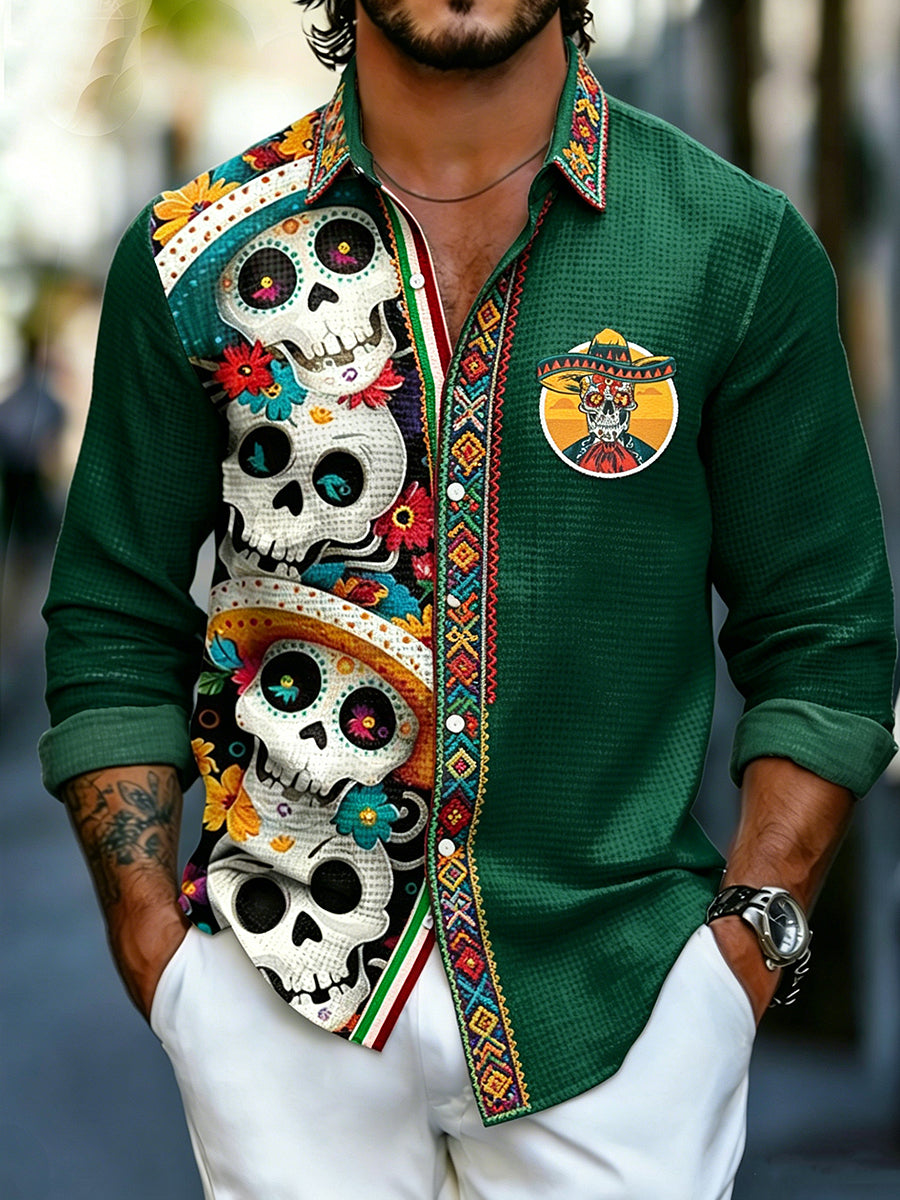 Men's Cinco de Mayo Printed Waffle Long Sleeved Shirt