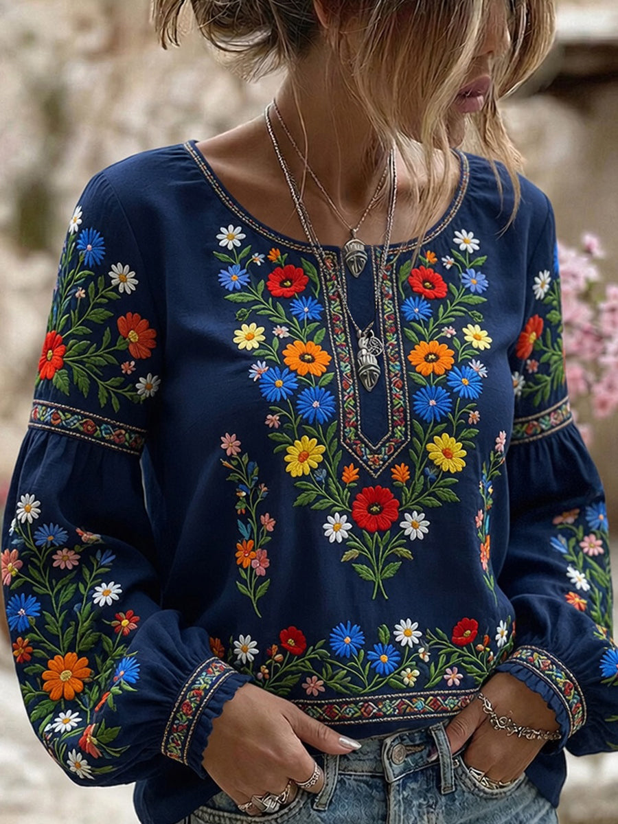 Retro Midsummer Festival Art Print Casual Top