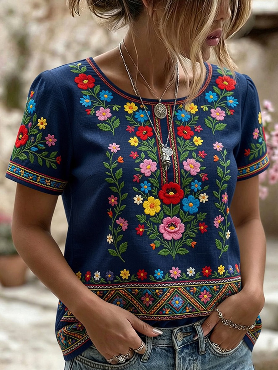 Retro Midsummer Festival Art Print Casual T-Shirt