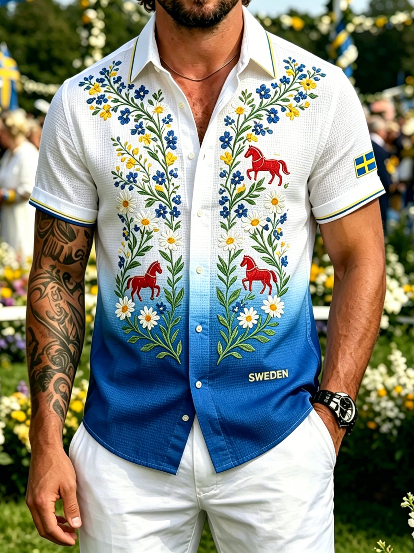 Men's Midsummer Floral Print Waffle Shirt