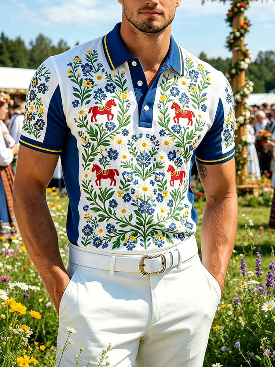 Men's Midsummer Floral Print Polo Shirt