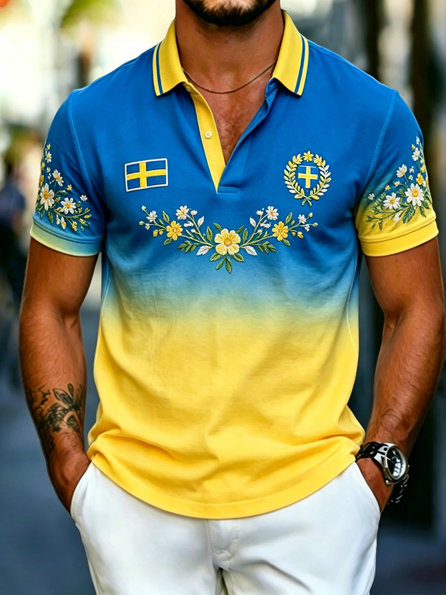 Men's Retro Swedish Midsummer Gradient Casual Polo Shirt