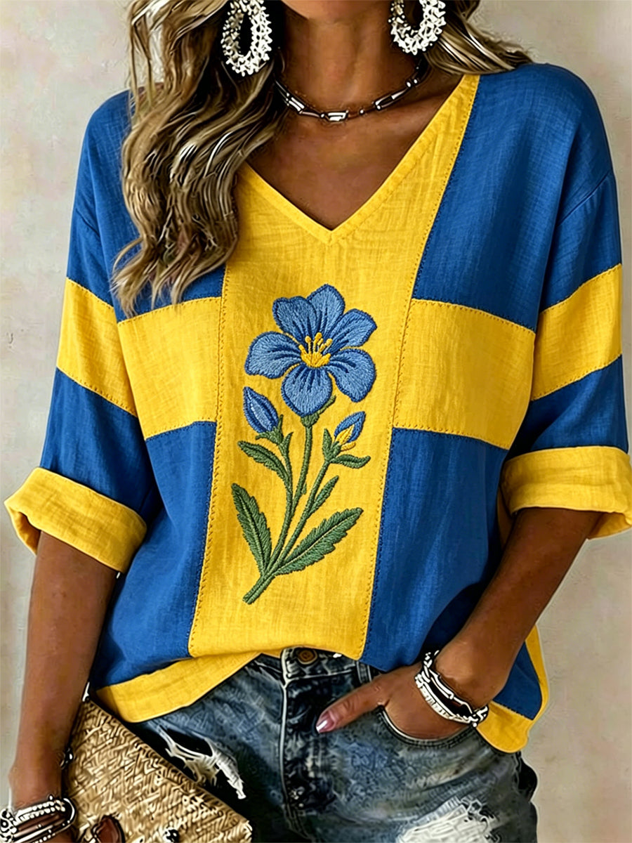 Women's Swedish Plants And Flowers Print Casual T-shirt