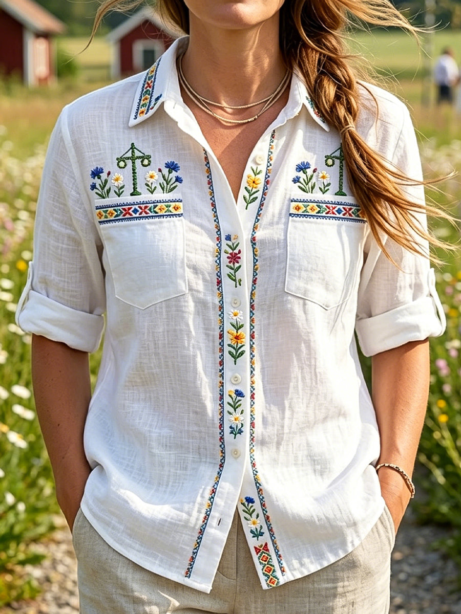 Women's Retro Swedish Midsummer Floral Casual Shirt