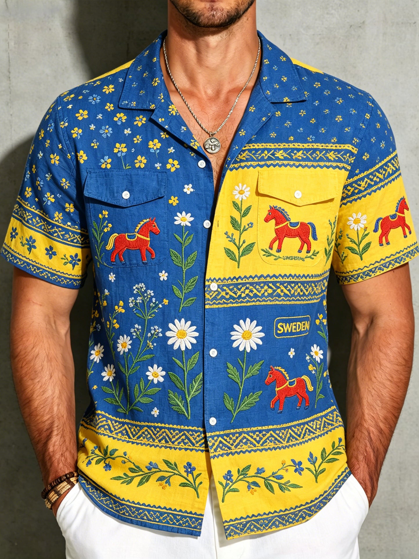 Men's Midsummer Festival Floral Cotton Linen Casual Shirt