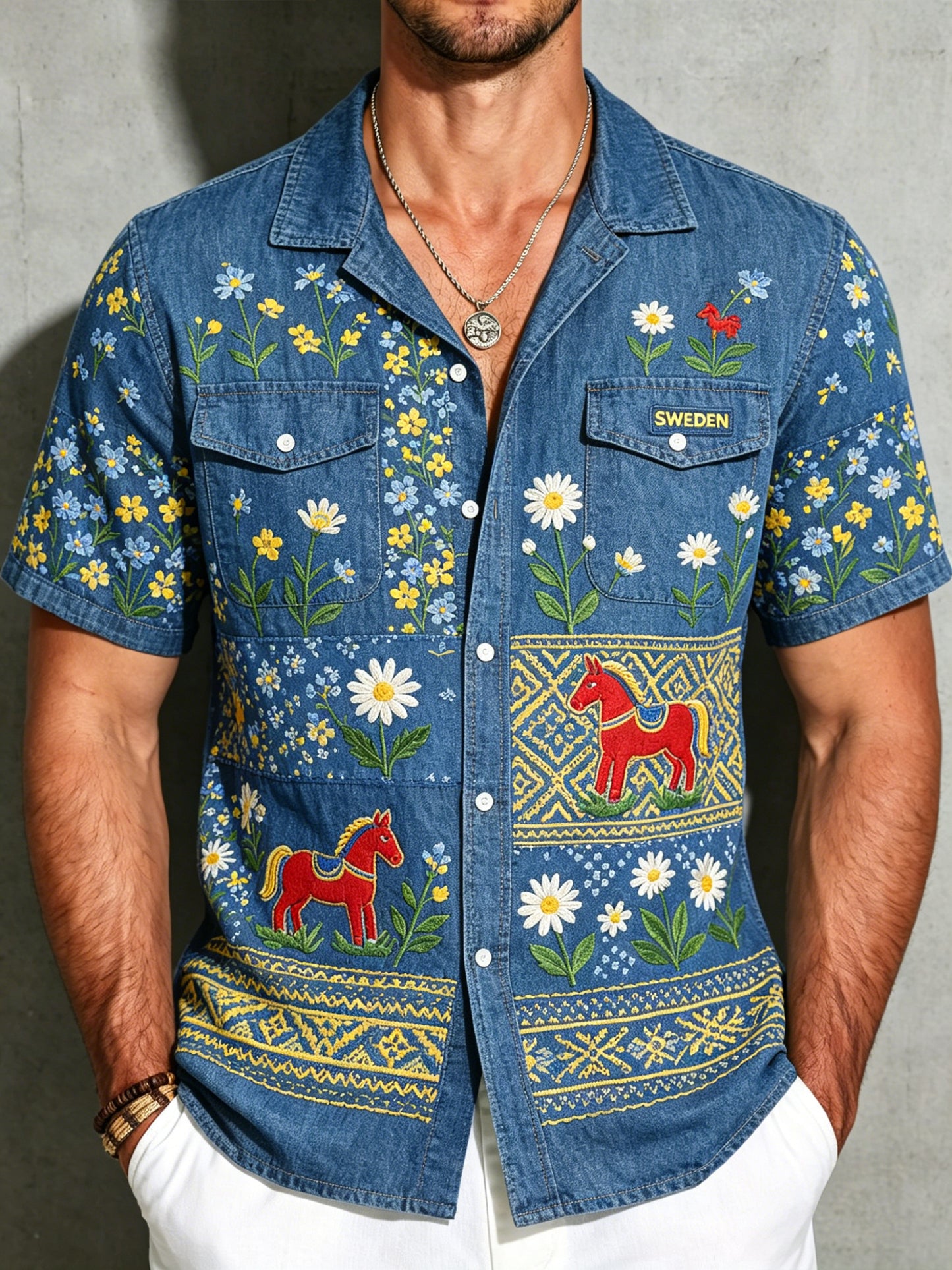 Men's Midsummer Festival Floral Cotton Linen Casual Shirt