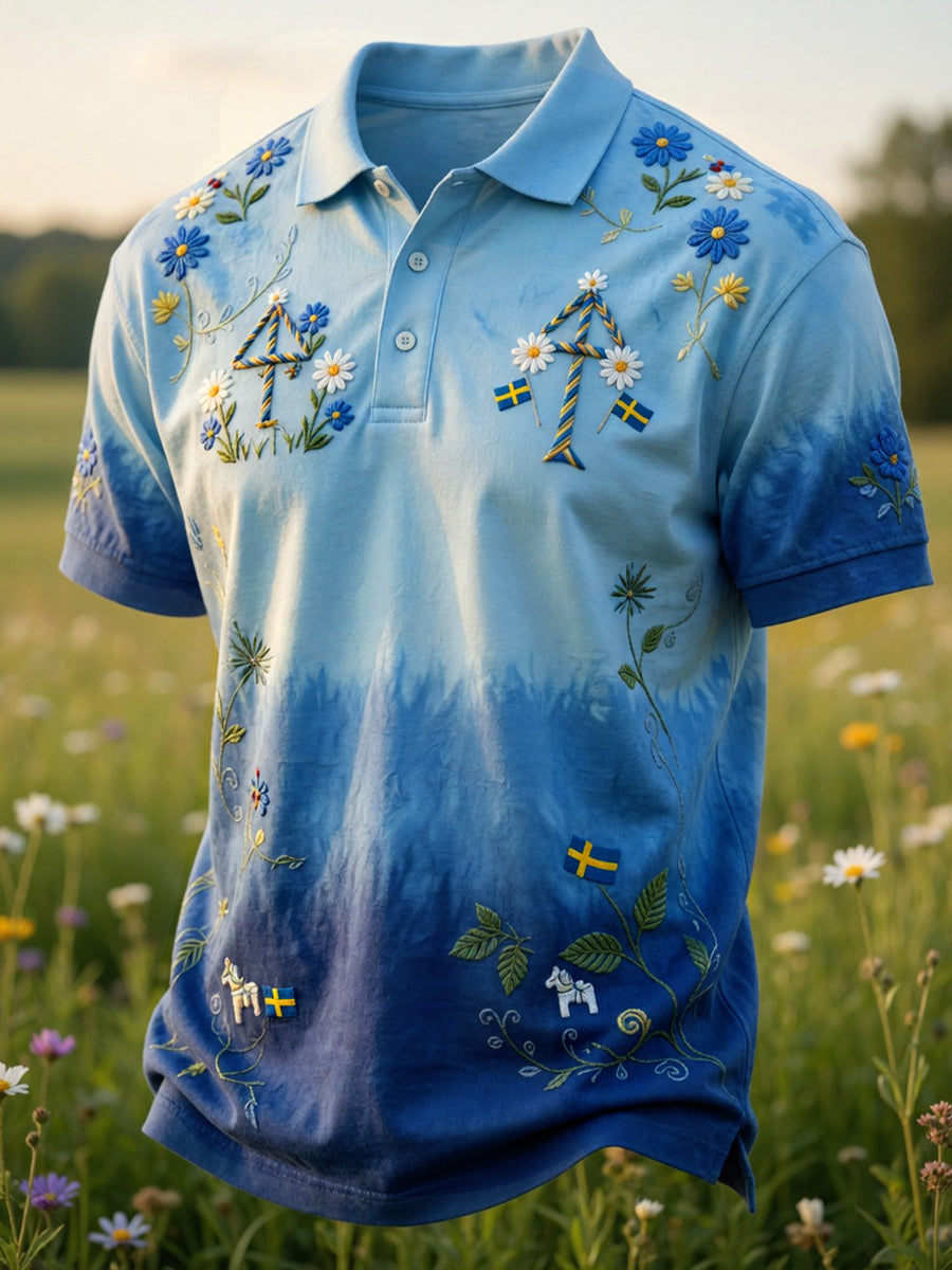 Retro Midsummer Festival Art Print Polo Shirt — Casual & Comfortable